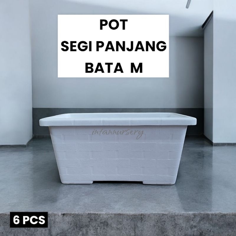 Pot Segi Panjang Bata M Putih ( 6 PCS ) Pot Kotak Pot Bunga Pot Motif Bata Pot Kotak Putih