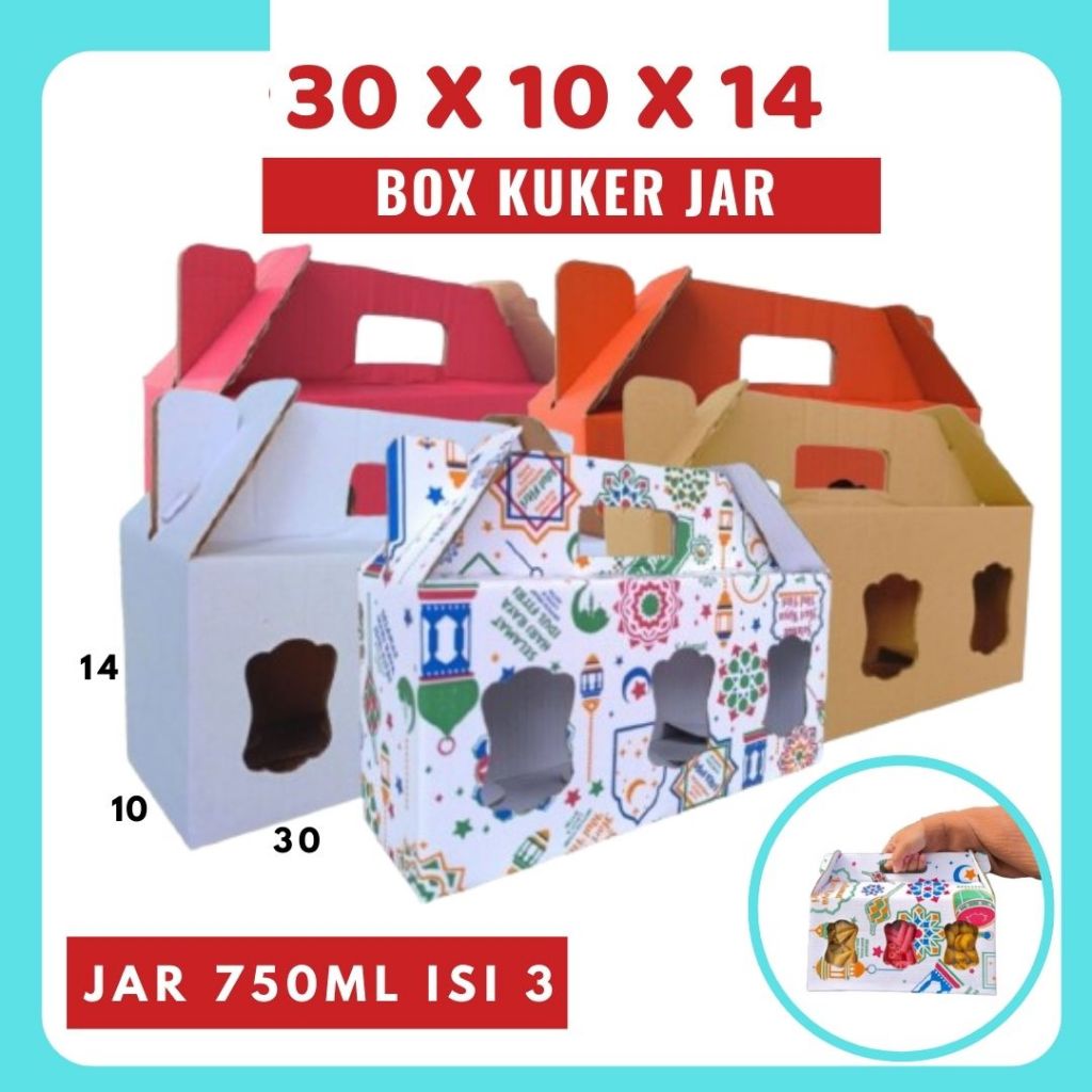 

Box Jinjing Kuker 30x10x14 Jinjing Jar (KUKER TOPLES JAR 750ml ISI 3) Box Jinjing Kardus Lebaran Idul Fitri Hampers Polos/Motif
