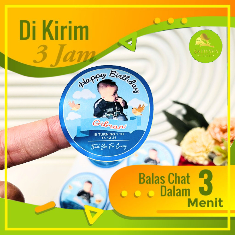 

2-4 Sadewa Stiker Vinyl Ulang Tahun Anak Anti Air Bulat Label Sticker Undangan Happy Birthday