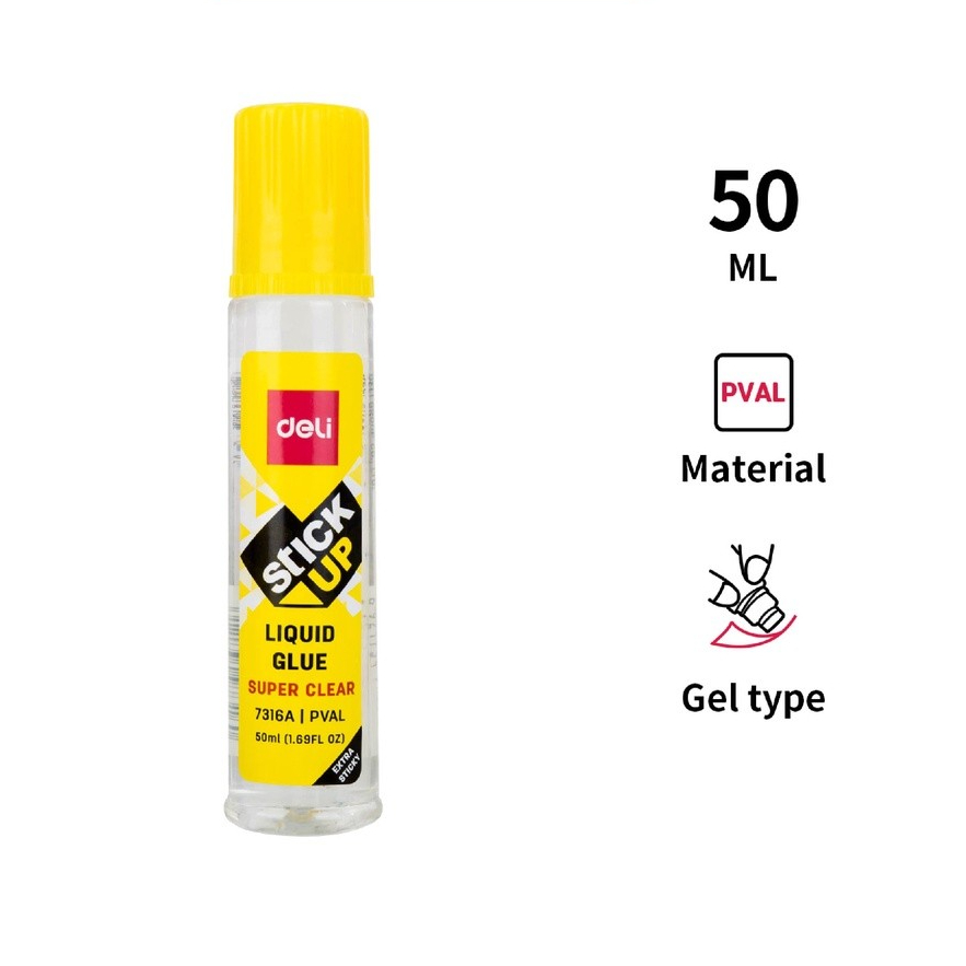 

Deli E7316A Liquid Glue / Lem Cair Merekat Kuat tidak berbau bisa di cuci 50 ml