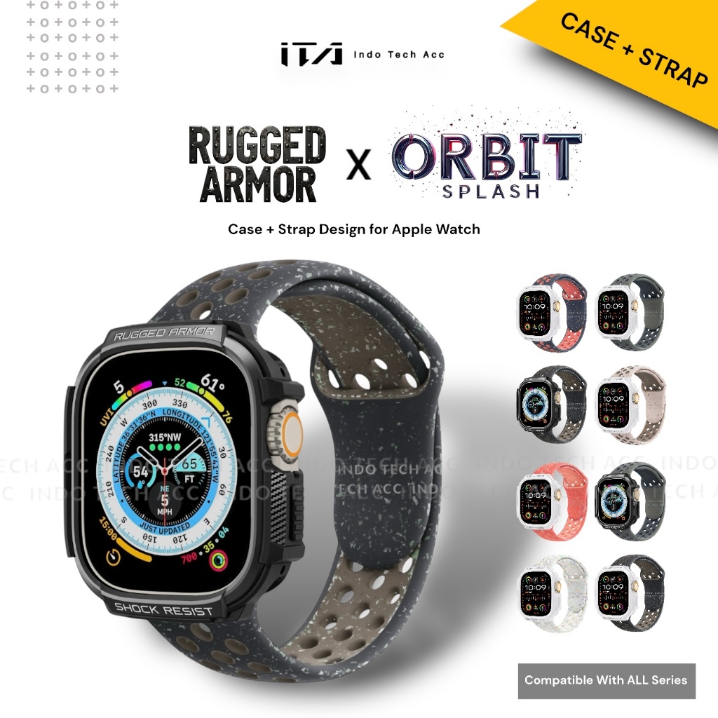 Case Strap Rubber Apple Watch Ultra 3/2/1 (49MM) Case Rugged Armor + Strap Orbit Splash Fullset