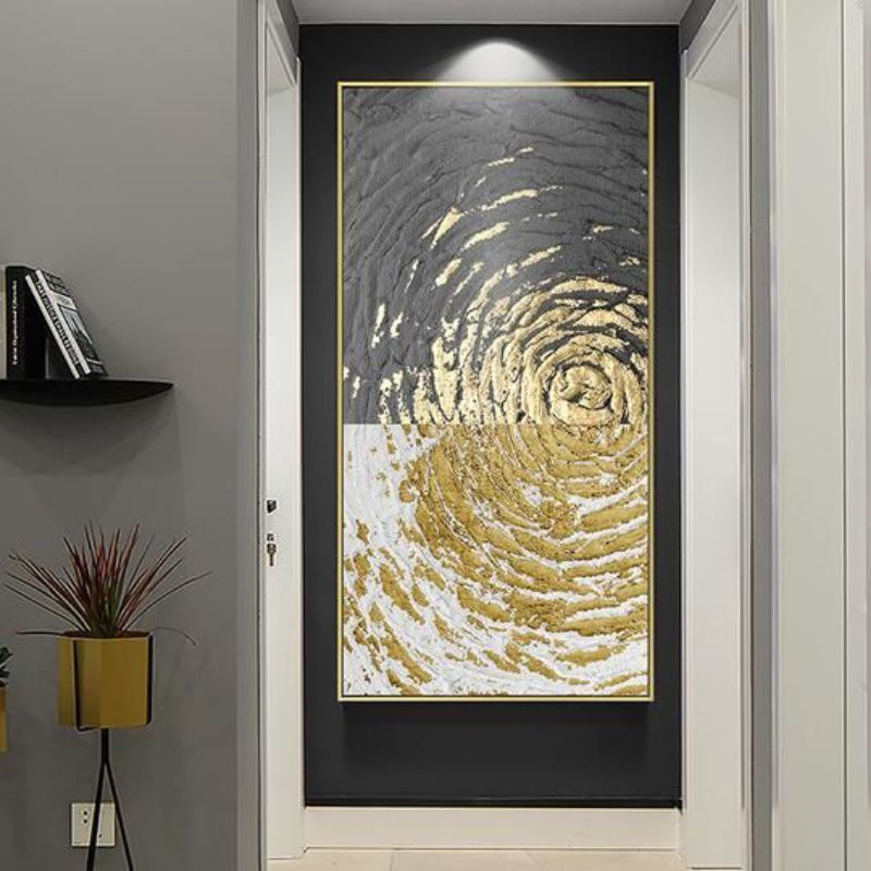 lukisan abstrak modern ,lukisan circle abstrak gold minimalis