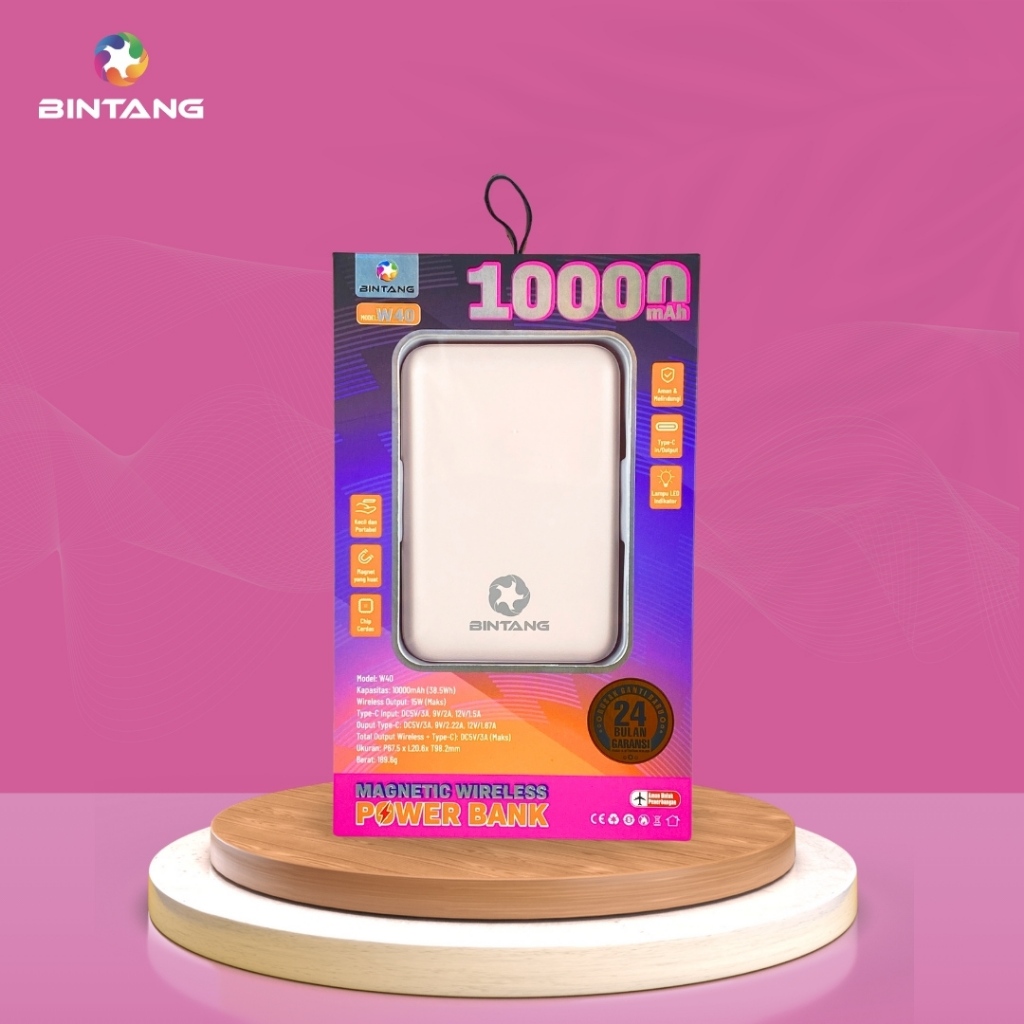 POWER BANK WIRELESS MAGNETIC 10000 MAH BINTANG PD15W 20W W40