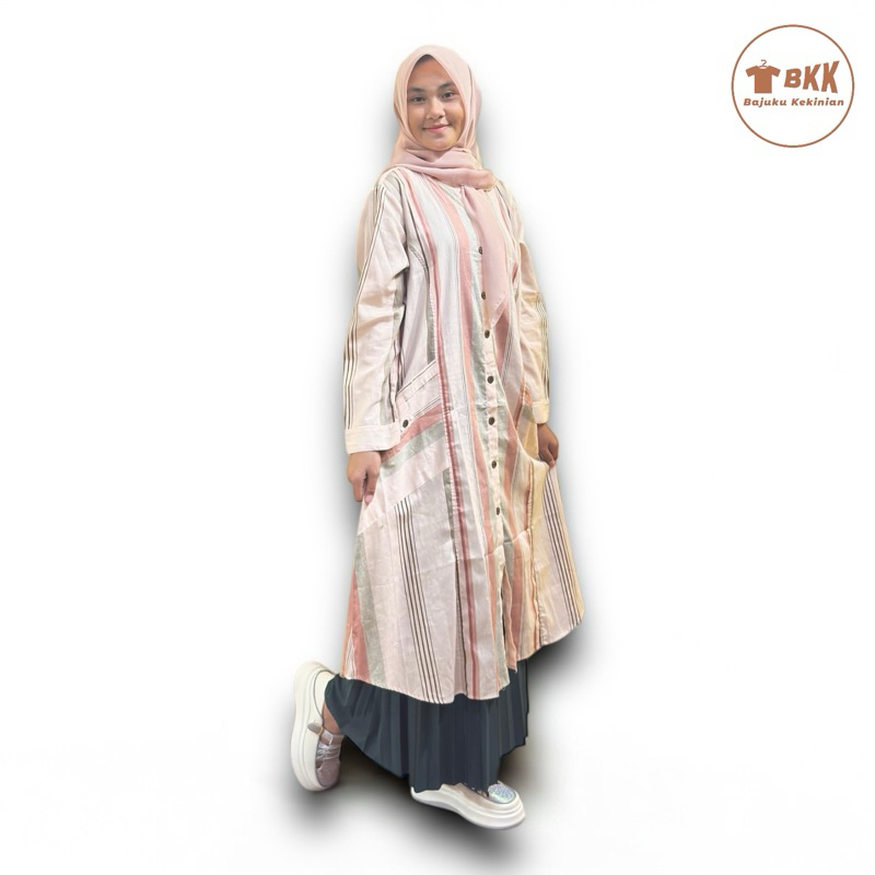 Tunik Panjang Katun Premium - Long Tunik Garis Kotak Wanita