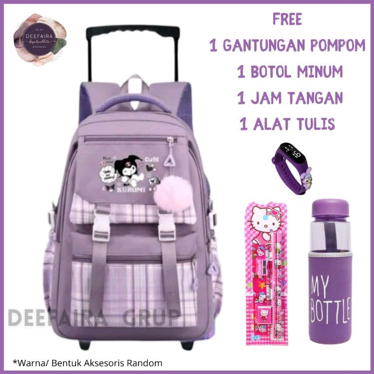Terbaru D Tas Ransel Troli Koper Dorong Anak Sekolah Perempuan TK PAUD SD Kelas 1 Sampai 6 Motif KU1