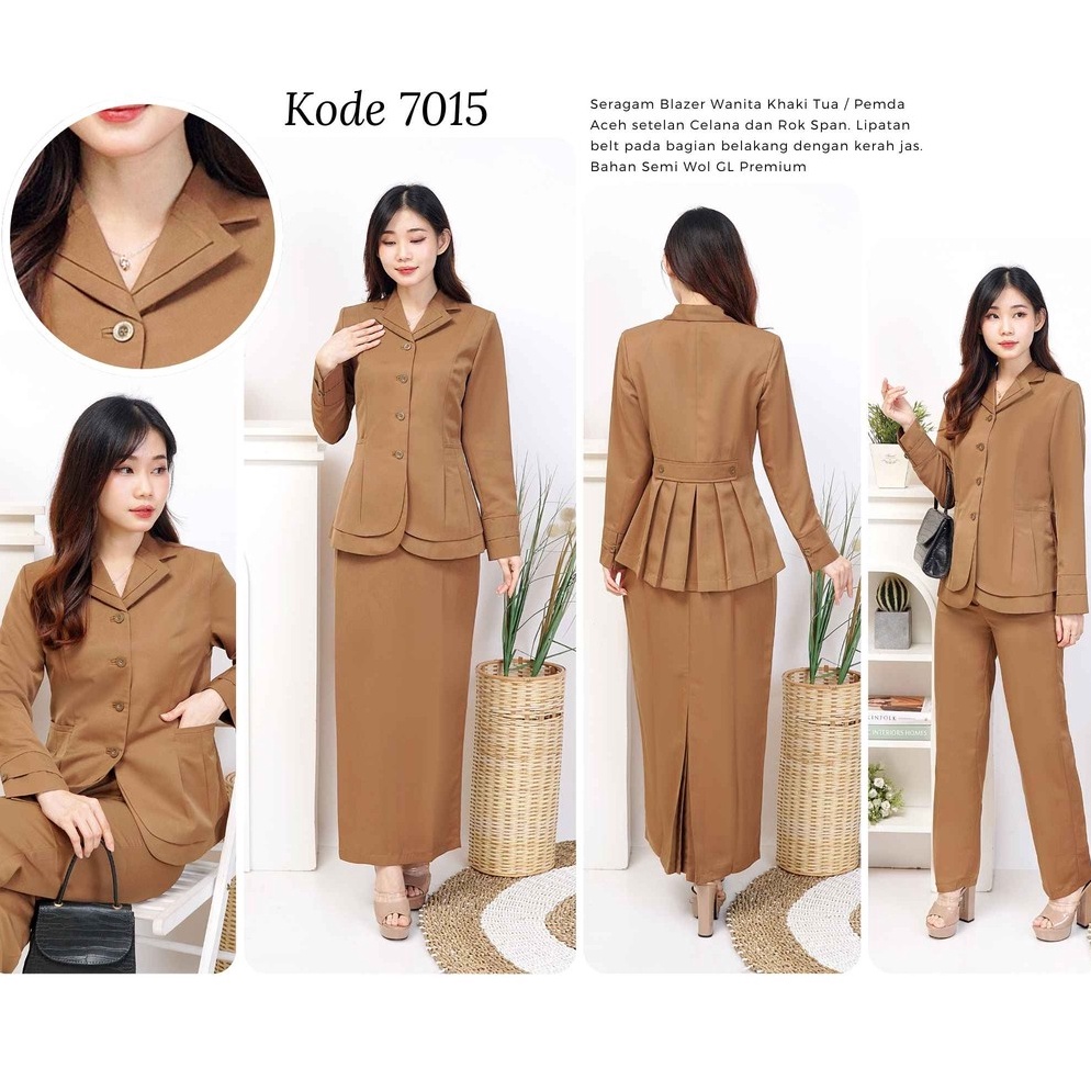 Terbaru Lynelle Collection Jas Blazer Wanita warna Khaki tua  Pemda Aceh Coklat tua Stel Set Celana 