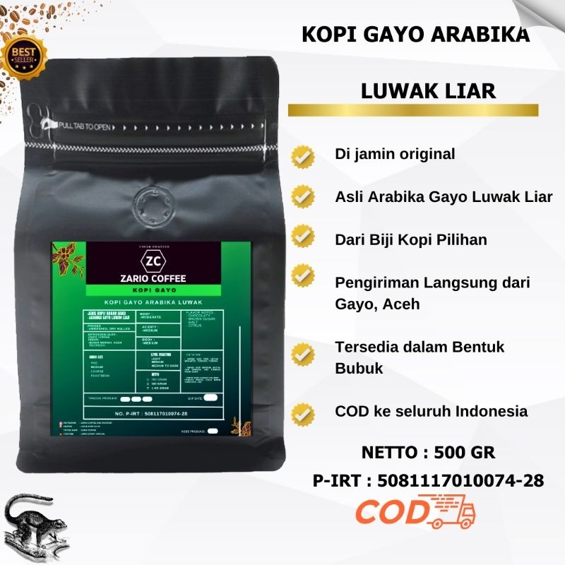 

KOPI GAYO ACEH ARABIKA LUWAK LIAR 500 GRAM | KOPI LUWAK