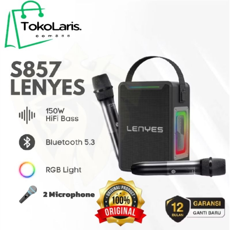 LENYES S857 KARAOKE SPEAKER BLUETOOTH RGB TWS V5.3 150WATT With DUAL MICROPHONE