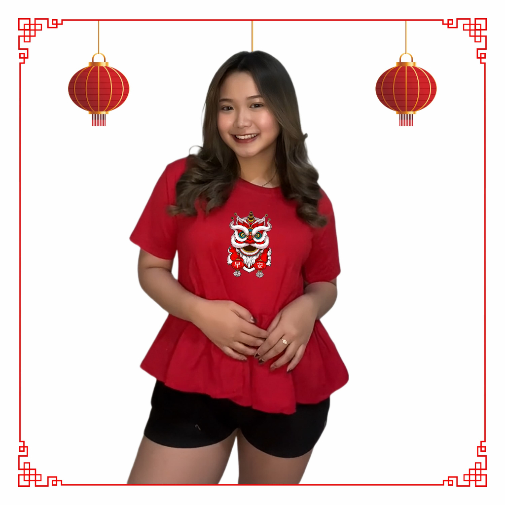 CHERON - Kaos Wanita Terbaru Motif Imlek Natal Dewasa Rumbai CN2 Baju Cewek Atasan Kekinian Murah Wa