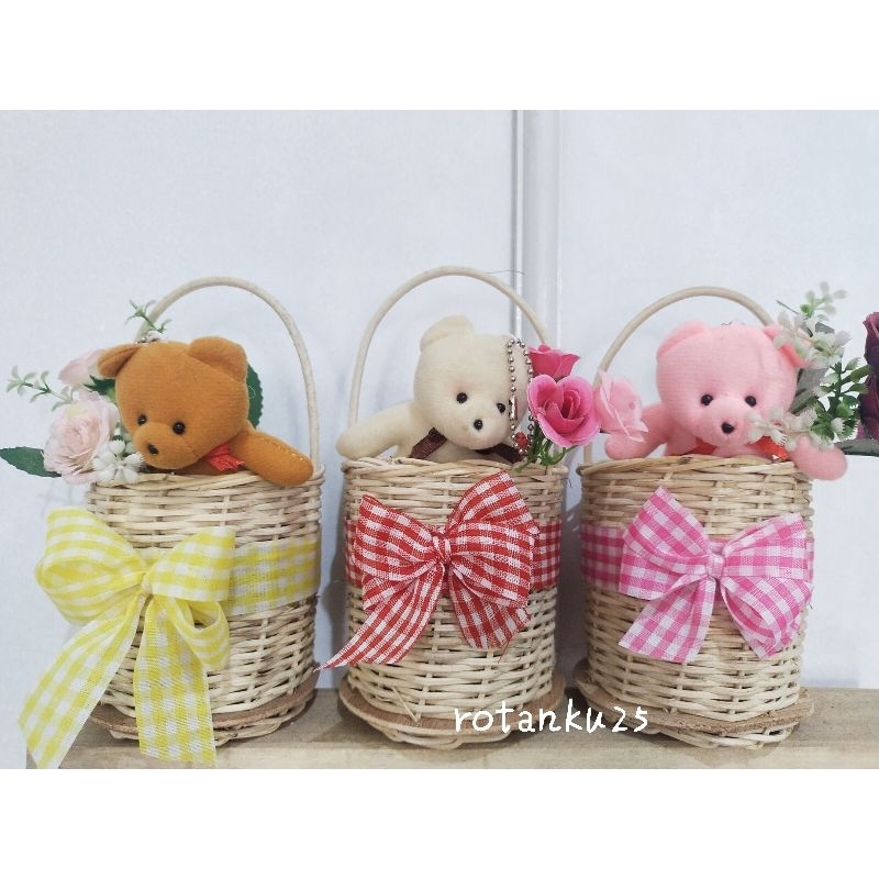 keranjang boneka mini/keranjang rotan serbaguna/vas bunga rotan