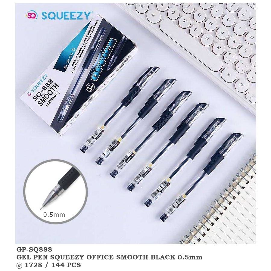 

PULPEN SQUEEZY GEL PEN 0.5/PULPEN GEL SQUEEZY SQ 888 ISI 12 PCS