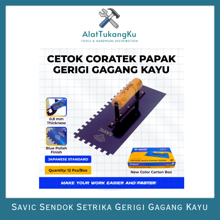 Savic Raskam Cetok Sendok Setrika Gerigi Gagang Kayu Penghalus Tembok Acian / Raskam Besi 10" GG Kay