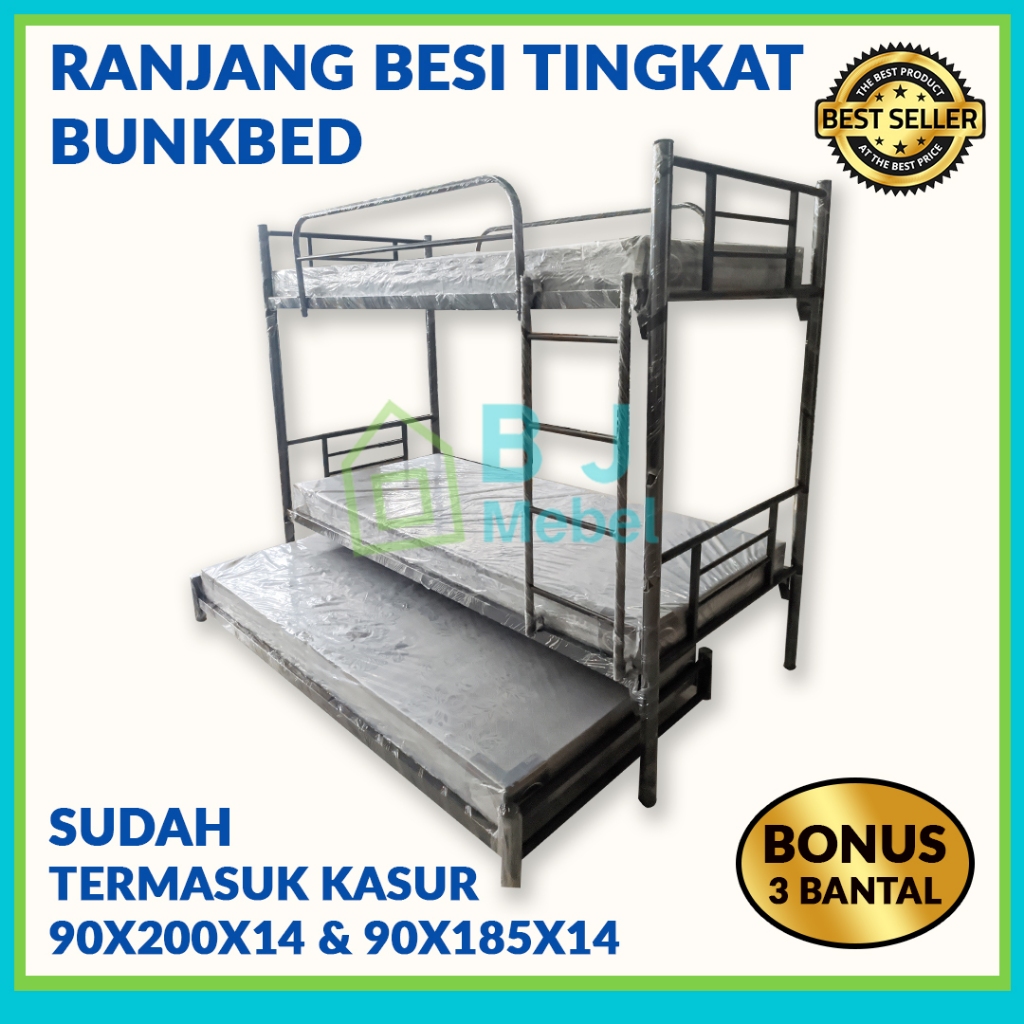 Ranjang susun 3 tingkat + kasur busa