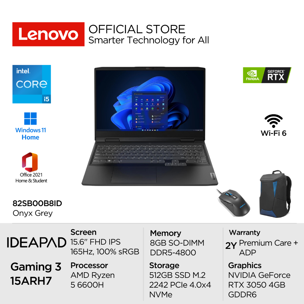 Lenovo IdeaPad Gaming 3 15ARH7 B8ID AMD Ryzen 5 6600H Win11 8GB 512GB SSD NVIDIA RTX 3050 4GB 15.6" 