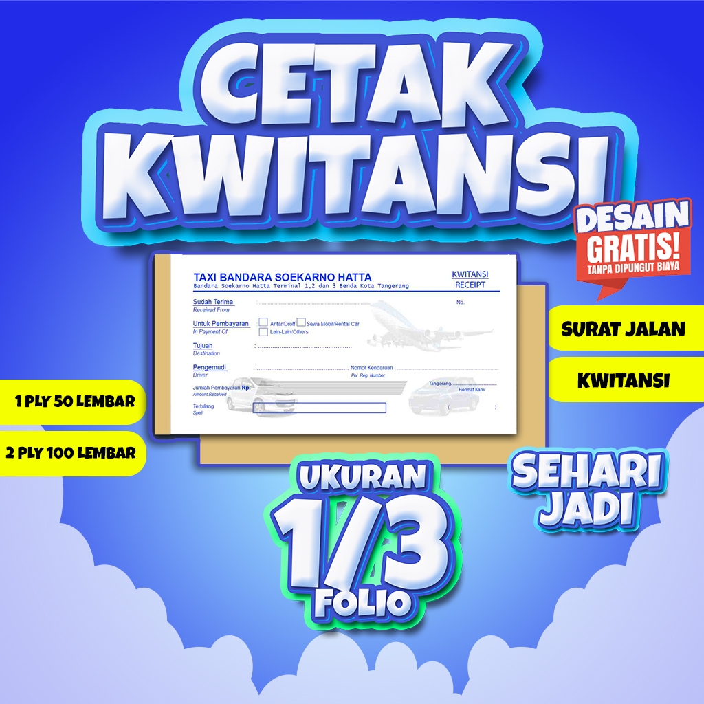 CETAK KWITANSI RENTAL MOBIL BANDARA 1 PLY / ECERAN