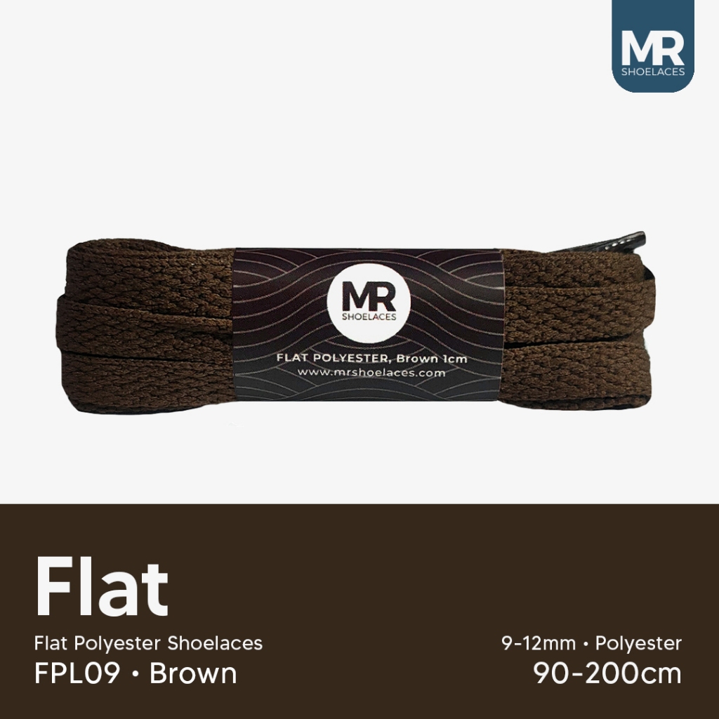 MR Shoelaces FPL09 Brown (Coklat) Tali Sepatu Polyester Gepeng Pipih Flat 10mm atau 1cm 80cm 90cm 10