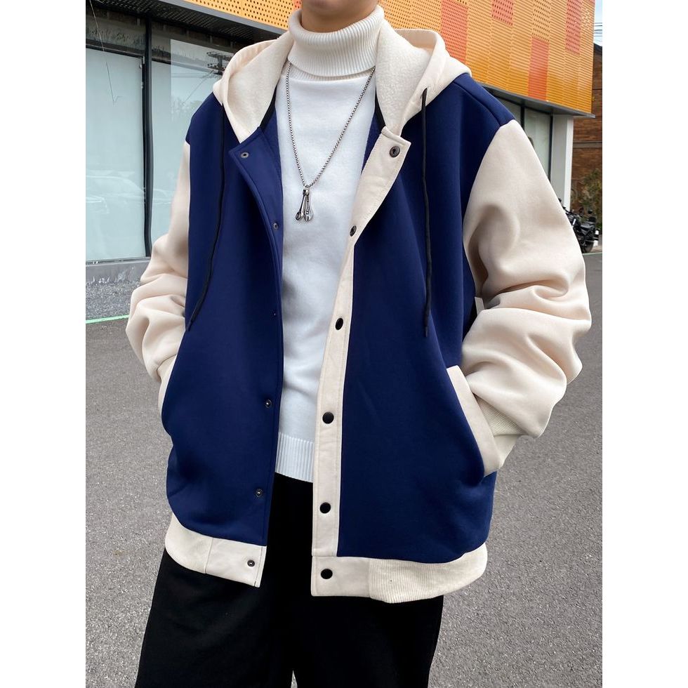 ( S - 6XL ) Jaket Hoodie Baseball Oversize Jaket Varsity Pria Jumbo Hoodie Baseball kombinasi pria w