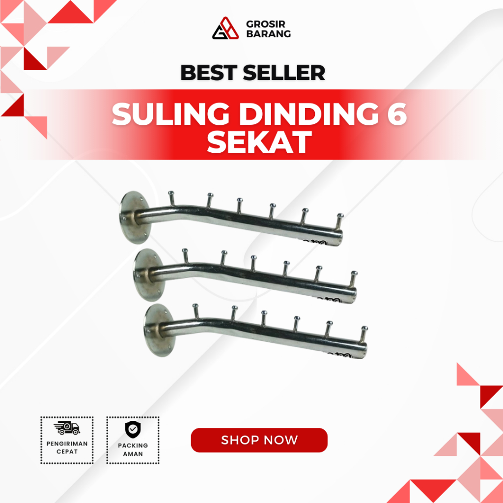 Gantungan Suling 6 Sekat Tempat Hanger Baju Display Distro Butik Tas tempel dinding