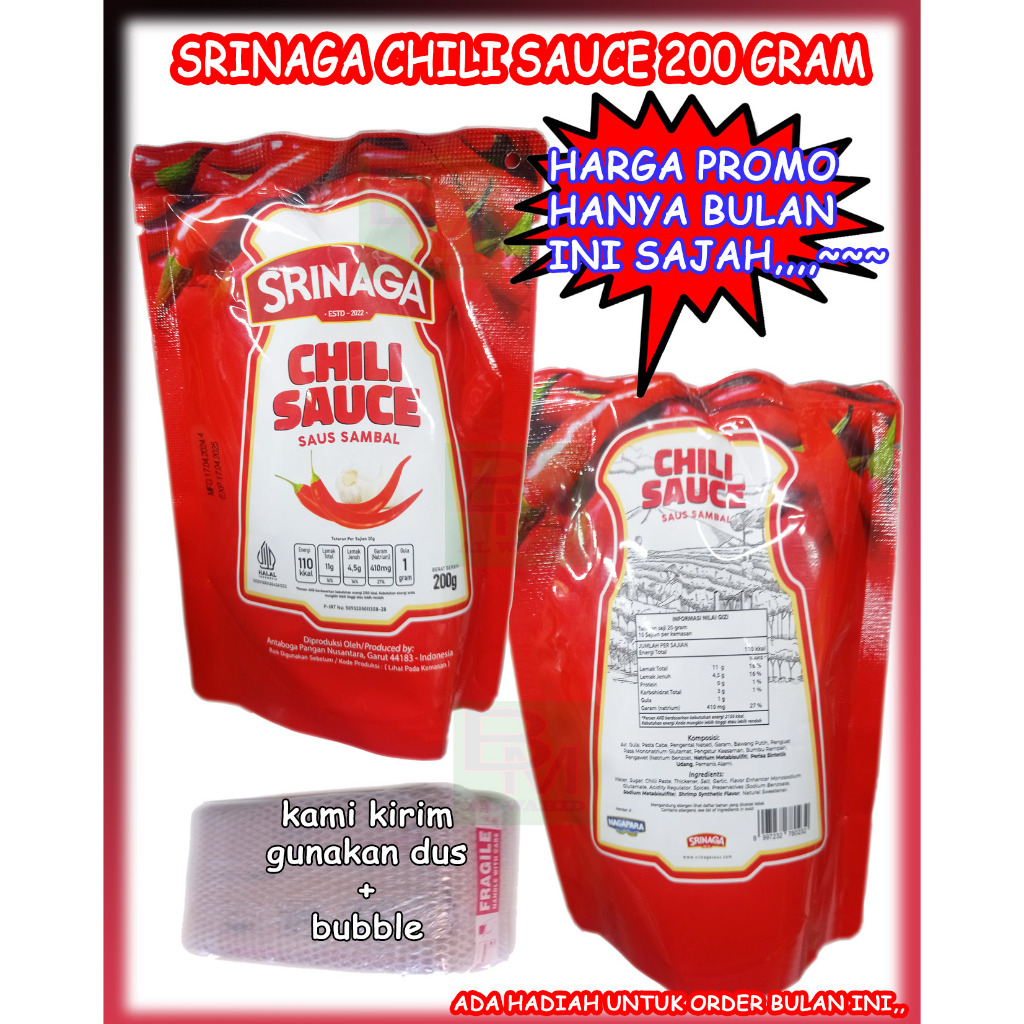 

Saus Saos Sauce Srinaga Chili Kemasan 200 Gram
