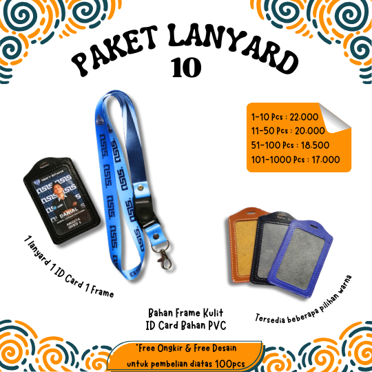 

PAKET LANYARD + ID C4rd + Frame Kulit Sintetis 1 saku, tali bahan tissue halus ID Card PVC Murah