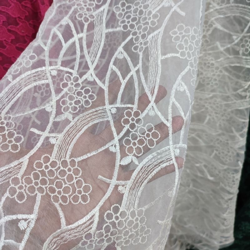 kain organza bordir - bahan antik - kain pesta - kain bordir - kain organdi motif - kain motif dz - 