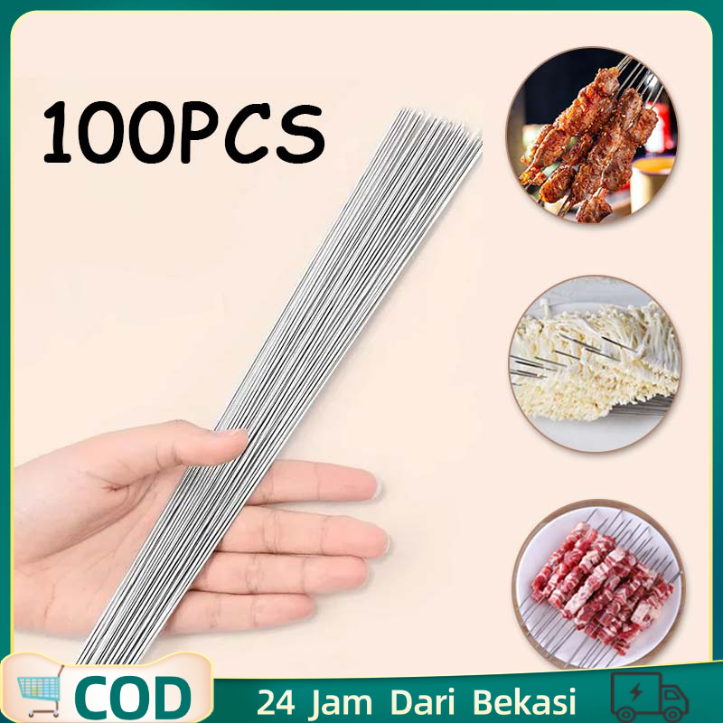 100pcs Tusuk Sate Stainless Tusuk Sate Alat Tusuk Sate Tusuk Sate Reusable Untuk Bbq