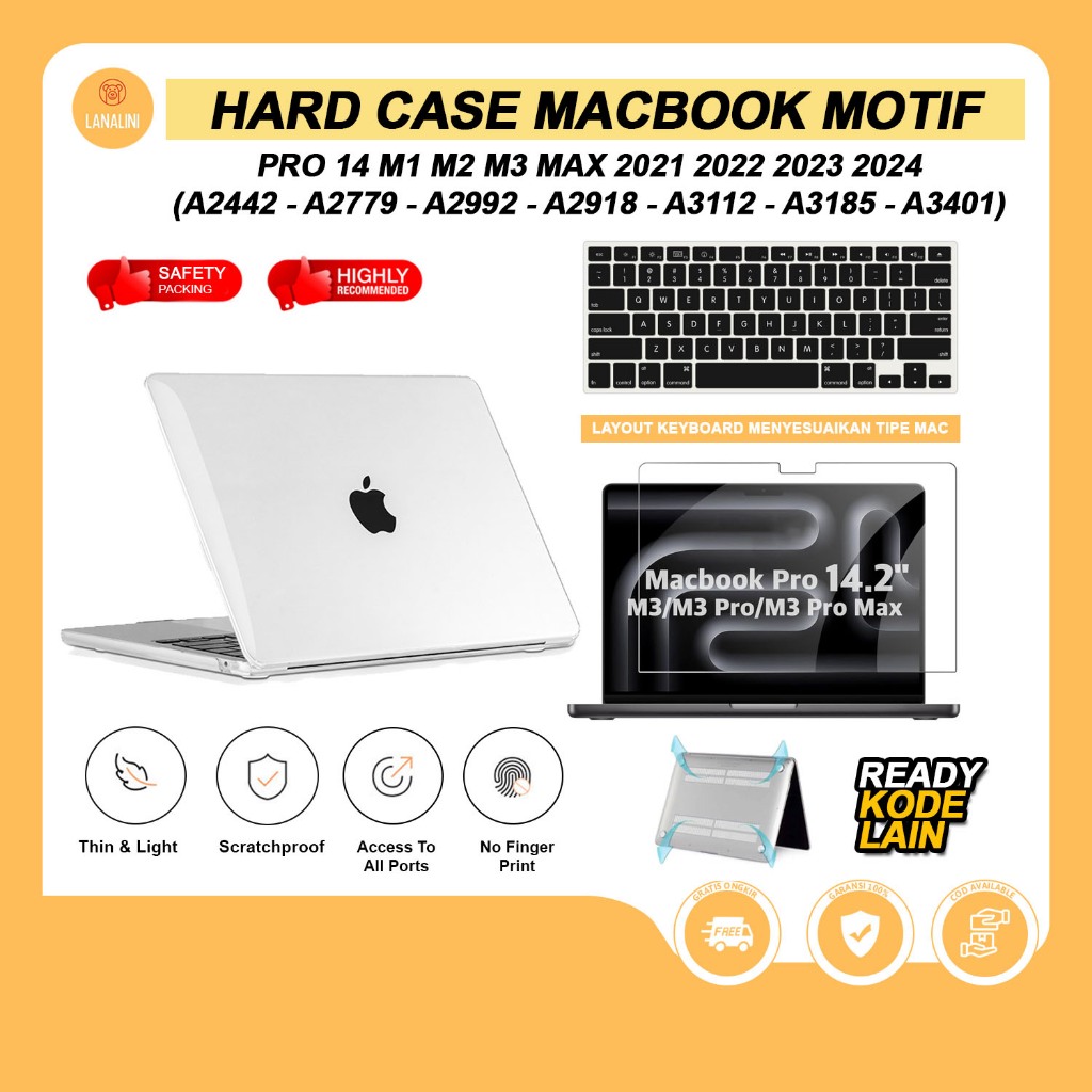 MacBook Pro M4 14 Inch A3112 A3185 A3401 M3 A2918 A2992 M2 A2779 M1 A2442 Hard Shell Case Casing