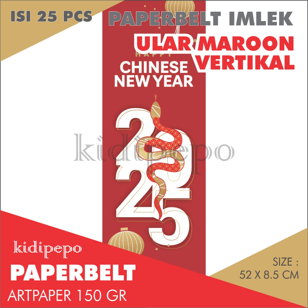 

PAPERBELT / SLEEVE KUE IMLEK CNY VERTIKAL ULAR MAROON - ISI 25 LEMBAR
