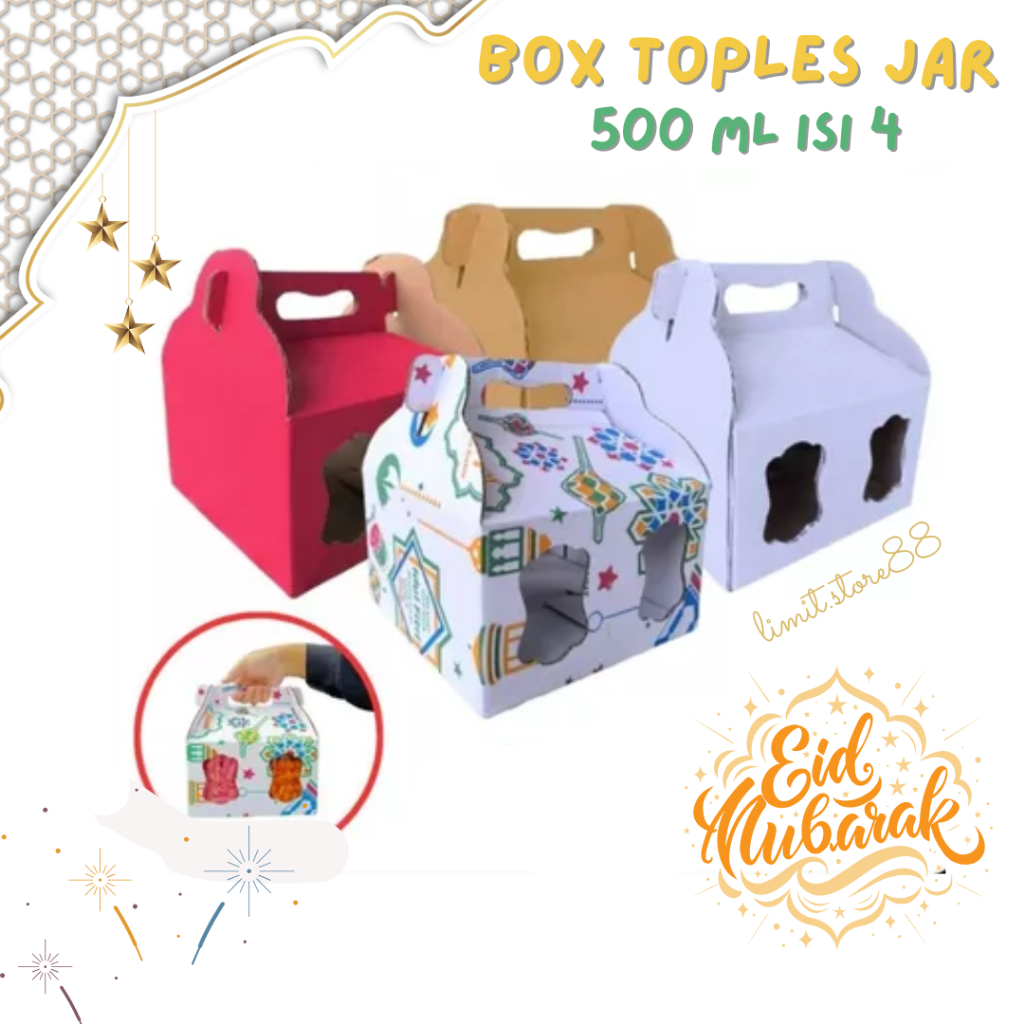 

Box Kuker jar 19x19x11 Toples Jar 500ml isi 4 Jinjing Gable Box Jar Kue Kering Gable Box kue kering