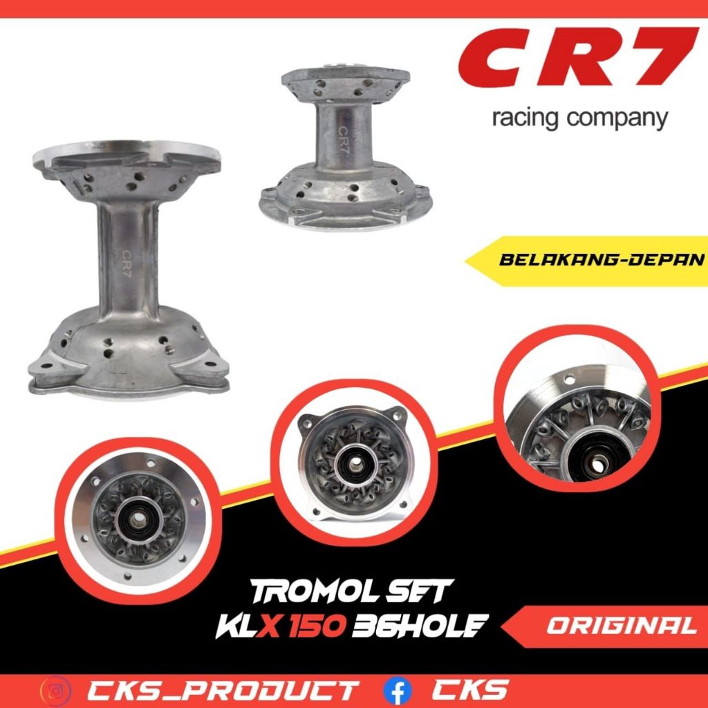 Tromol Set Depan Belakang KLX 150 36 Hole Silver CR7