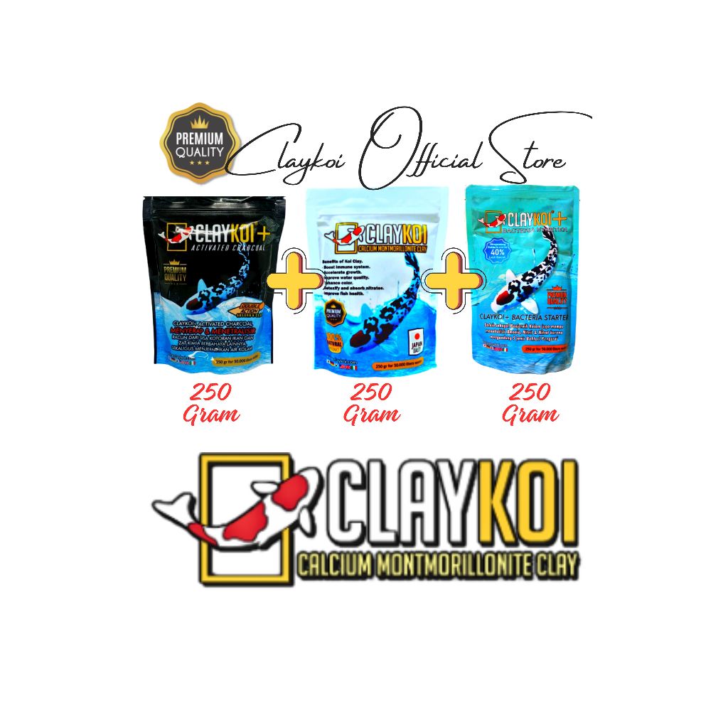 ClayKoi Clay 250GR (PUTIH)+Claykoi Charcoal 250GR (HITAM)+ClayKoi Stater 250GR (HIJAU)