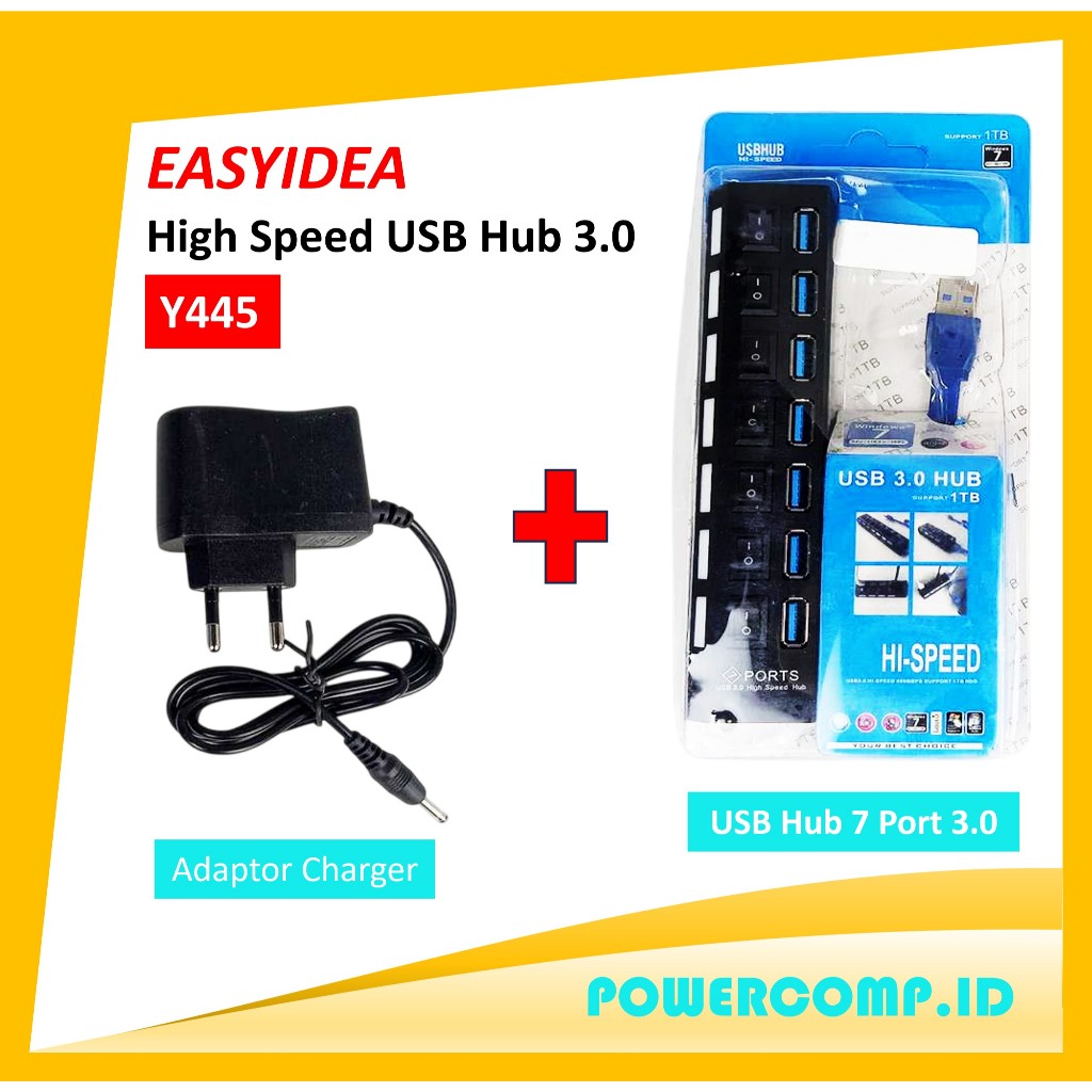 Yuanruru Y445 USB 3.0 Hub USB Hub 3.0 Multi USB Splitter Hub with Power Adapter with On Off Switch U
