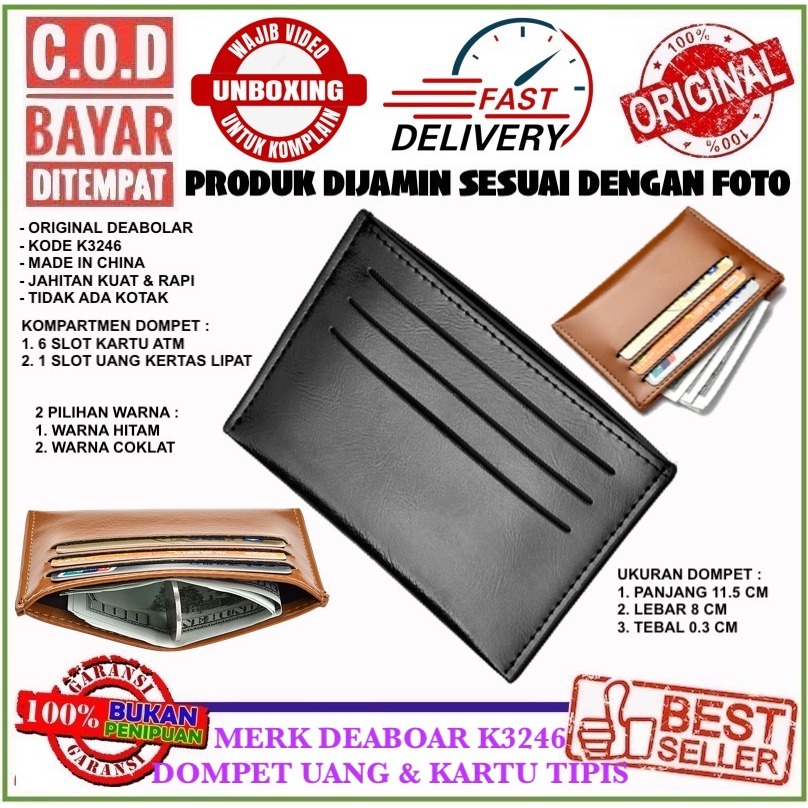 C.O.D Deabolar K3246 Dompet Tipis Anti Ribet Muat Cash Lipat Bahan PU Lembut Kilat Lilin Unisex