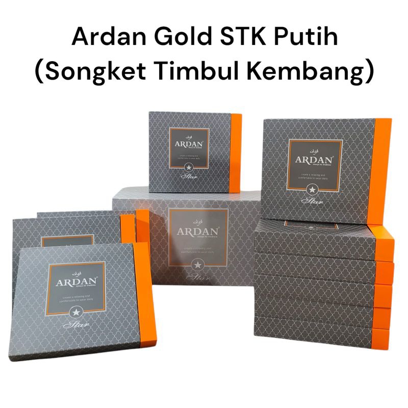 Sarung Ardan Gold Songket Timbul Kembang (STK) Putih Ecer Grosir SN