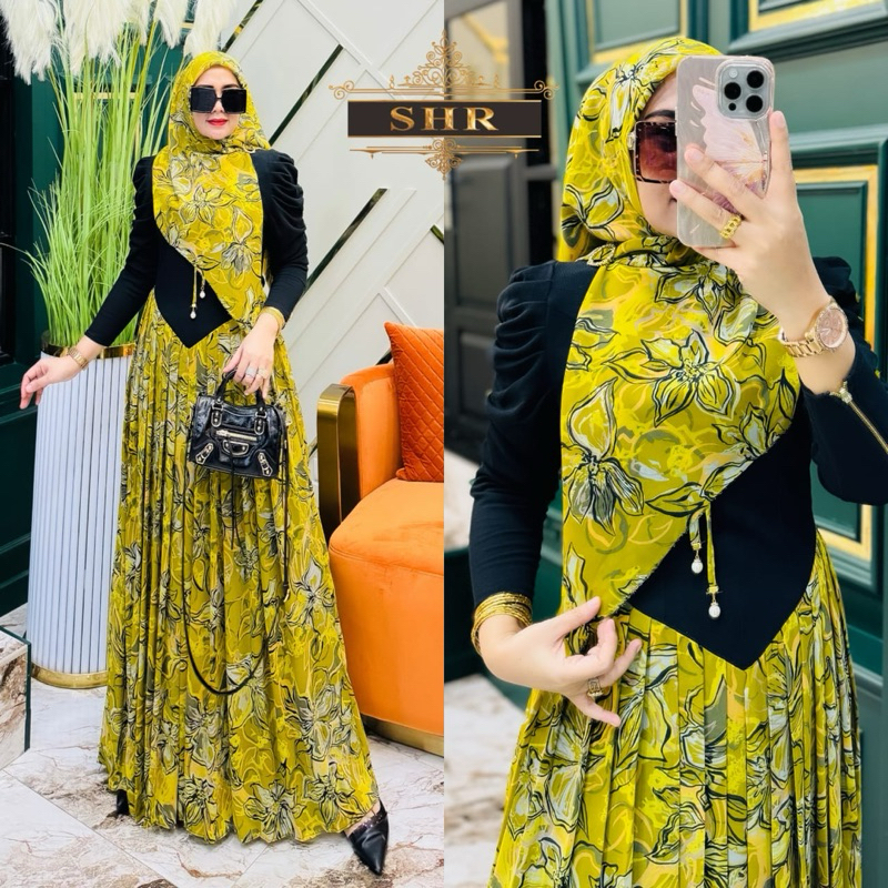 new maxi dress SHR gamis set hijab rajut mix ceruty premium