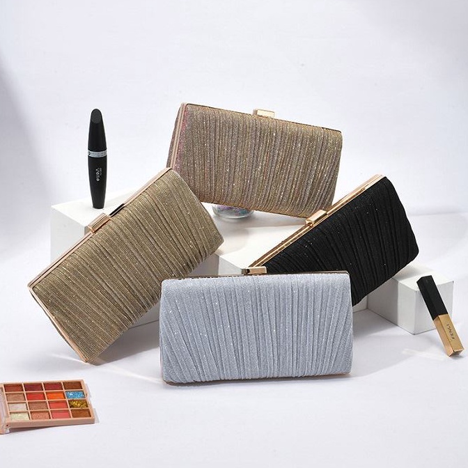 Bagus Banget BJ4332  BLACKGOLDPINKWHITESIER  TAS PESTA CLUTCH B MEWAH TALI RANTAI SLEMPANG WANITA FA