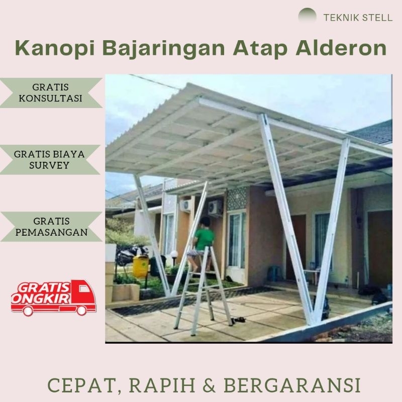 Kanopi atap alderon rangka bajaringan untuk penutup carport teras garasi rumah minimalis
