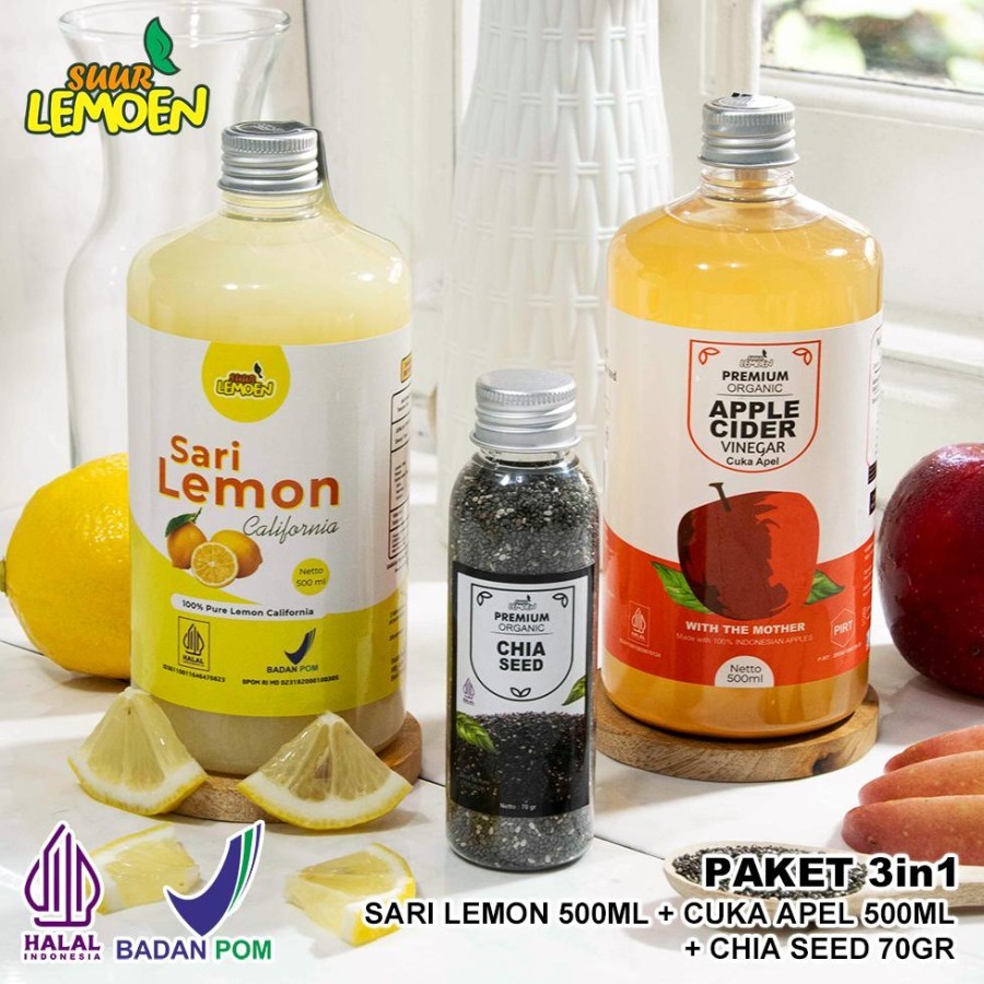 

Paket Diet Sehat - Cuka Apel 500ML, Sari Lemon Murni 500ML, dan Chia Seeds 70Gr - By HEALTY GOODIES BEKASI