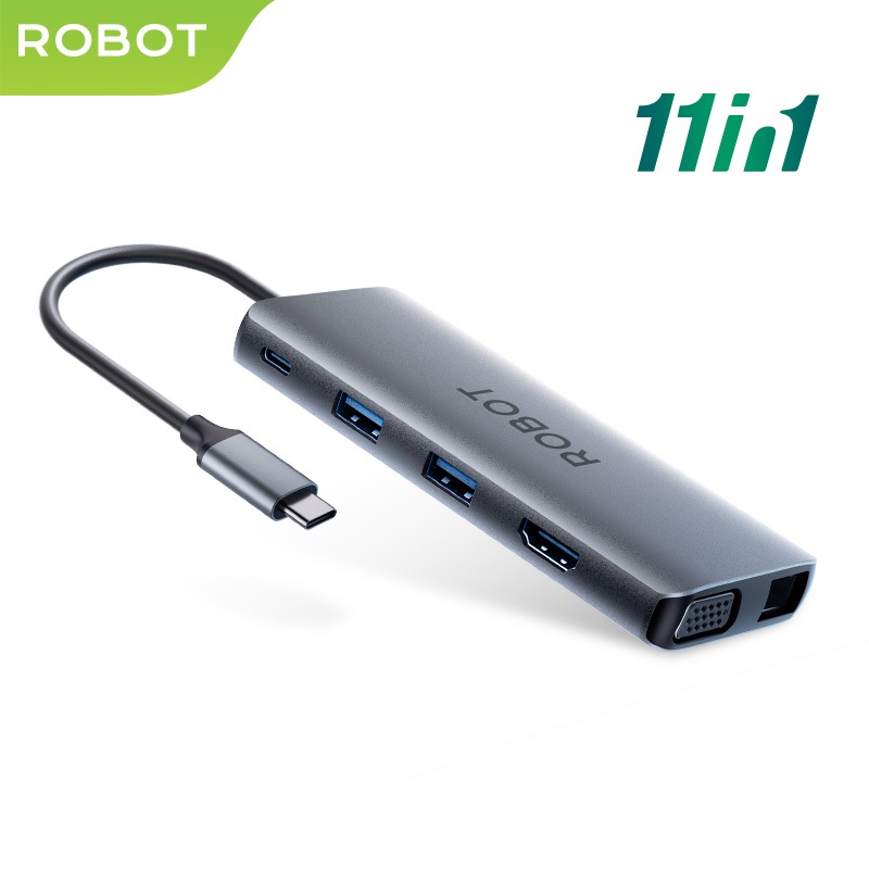 ROBOT USB HUB Converter TYPE-C 11 Port in1 With HDMI VGA HUB Converter Laptop MacBook Kabel Extensio