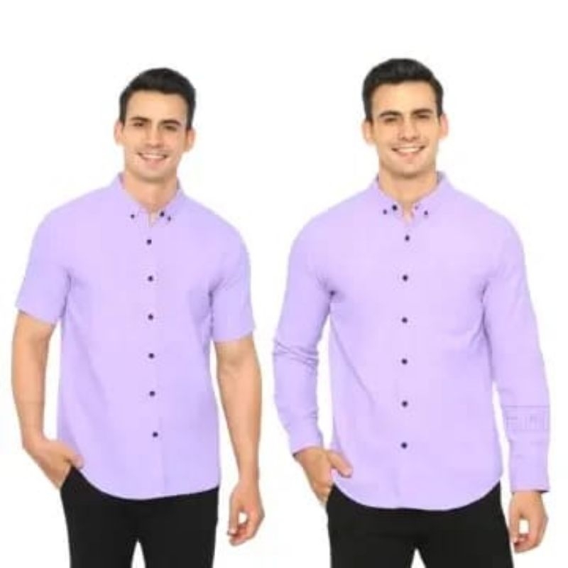 Kemeja Lilac Lengan Panjang Hem Polos Lengan Panjang Ungu Pria Dan Wanita