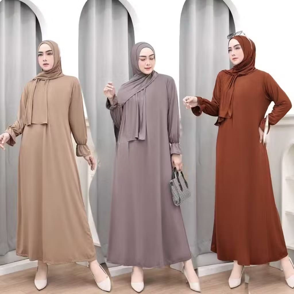 langsung kirim Gamis knit rib premium trend 2025 dress bumil polos gamis kamila rib knit lengan keru