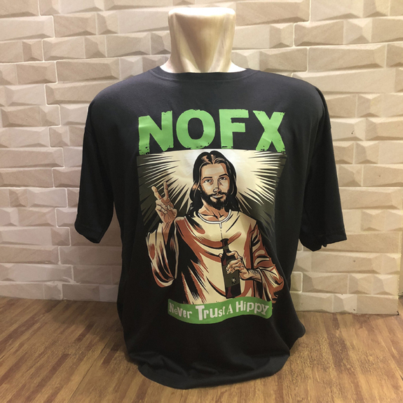 READY STOCK | LANGSUNG ORDER AJA | Kaos NOFX Punk - Never Trust a Hippy Tshirt Hitam Casual 100% Cot