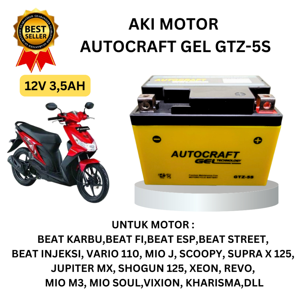 Aki Motor Honda Beat karbu,beat fi,Mio soul,Vario,Scoopy Accu kering Autocraft Gel GTZ5S Original