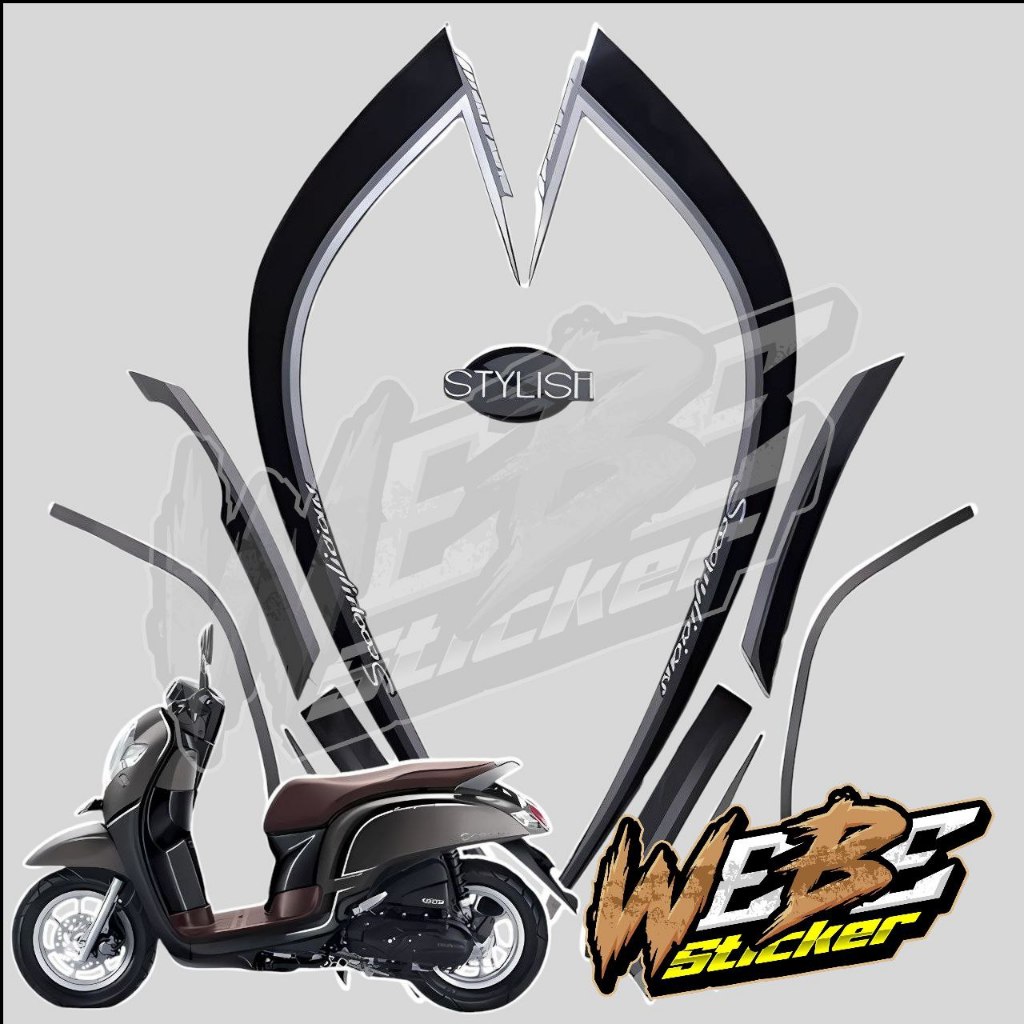 STICKER STIKER POLET LIS STRIPING MOTOR FULL BODY HONDA SCOOPY STYLISH 2017 WARNA ABU ABU GREY HITAM