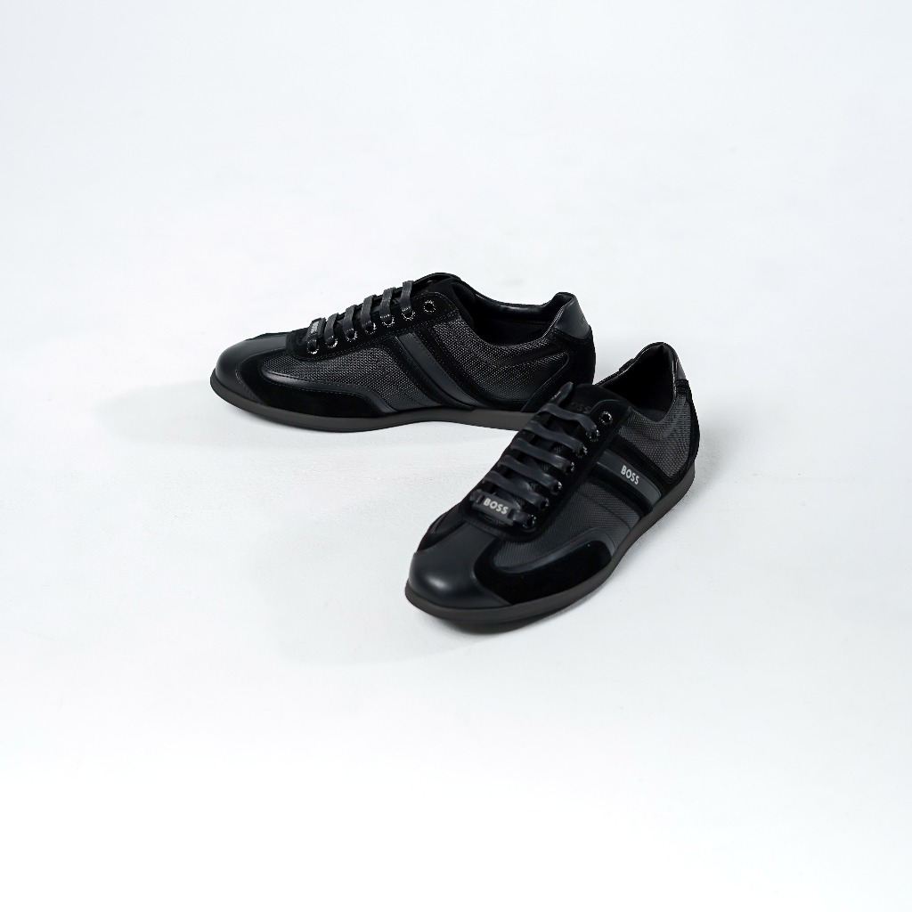 Sepatu HUGO BOSS STIVEN TRIPLE BLACK SNEAKER 100% ORIGINAL