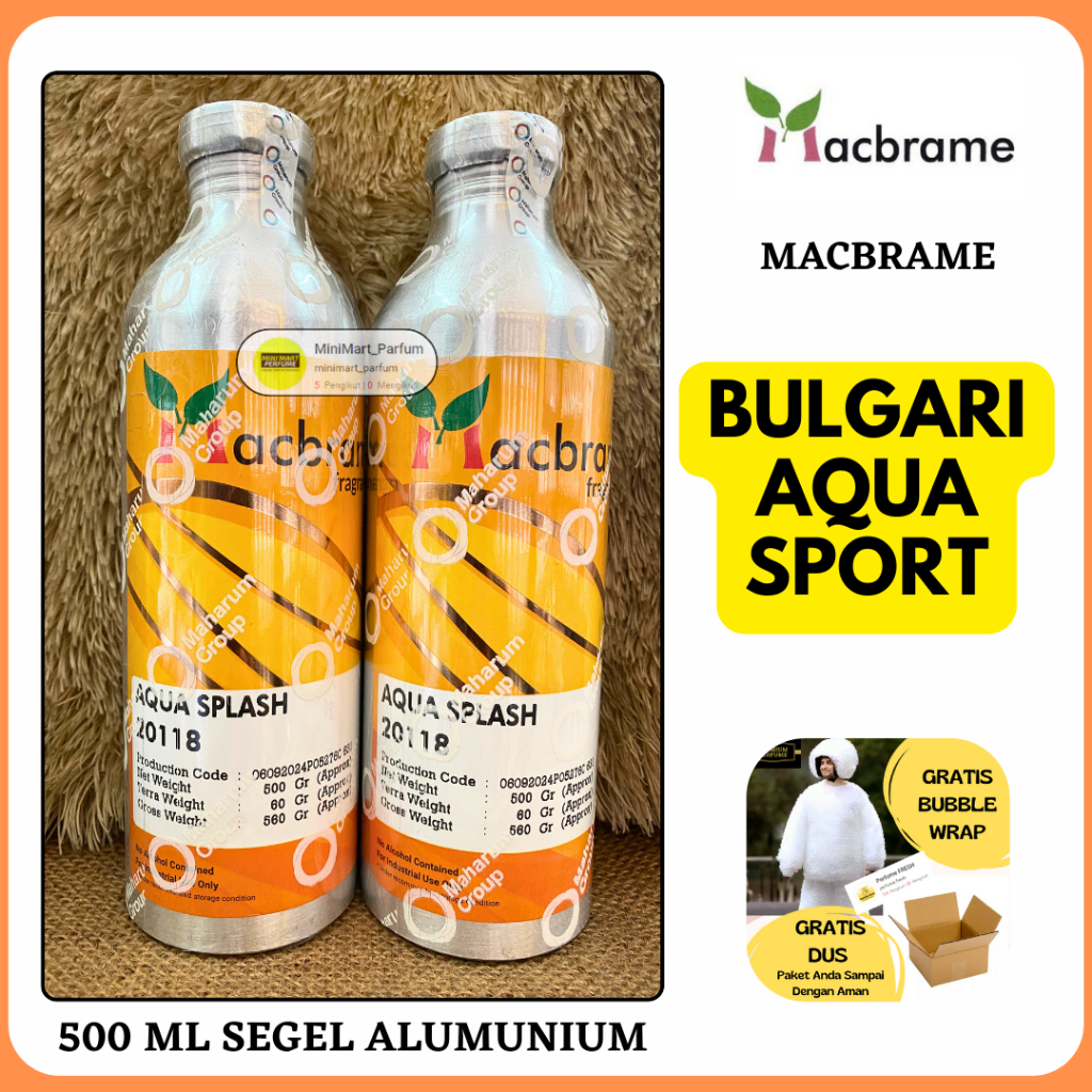 Bibit Parfum AQUA SPLASH Murni 500 ML SEGEL ALumunium MACBRAME Fragrance - Parfum Cwo - AQUA SPLASH 