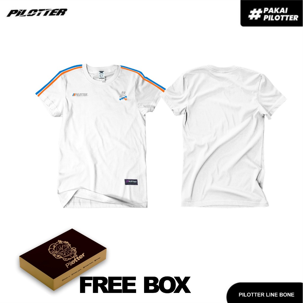 KAOS PILOTTER LINE BONE PUTIH ORIGINAL FREE BOX