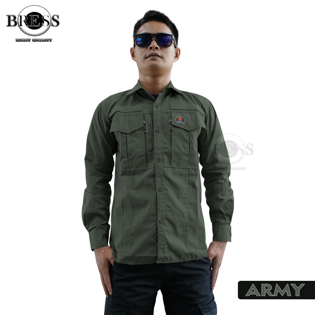 kemeja tactical W-TAC lengan panjang pria/wanita | seragam pdh Hijau Tua