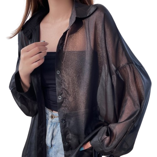 KEMEJA GLITTER TRANSPARAN WANITA KEMEJA OVERSIZE  OUTER TRANSPARAN