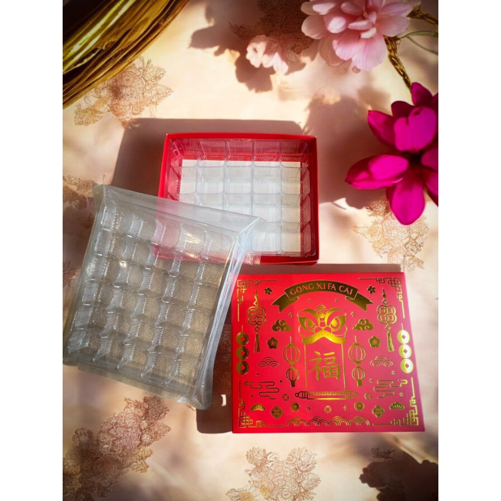 

( 10pcs ) Box nastar imlek cny sincia sekat mika isi 20 dan 30 lubang dus kue lapis potong brownies